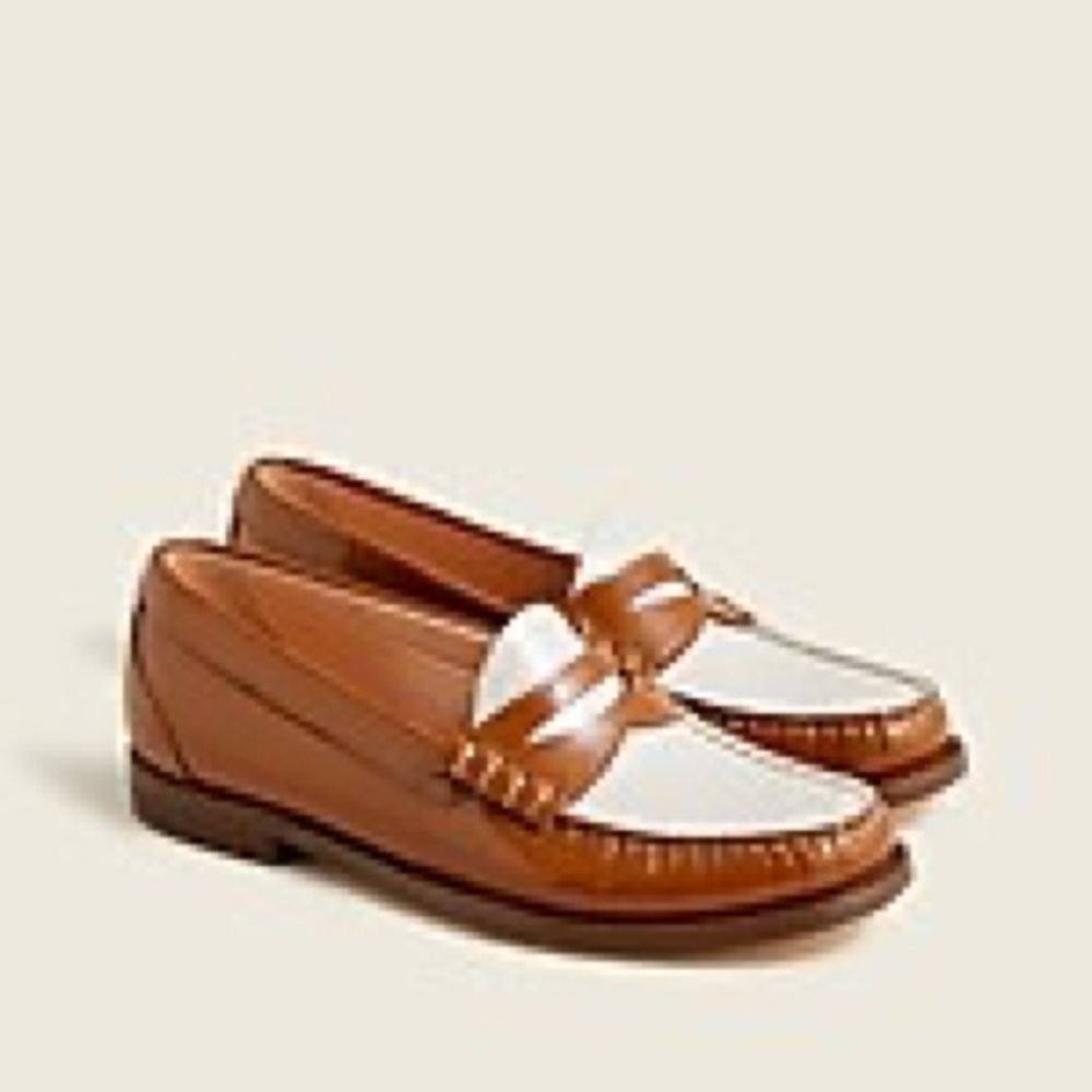 J.Crew Winona Two-Tone Loafers in Shiny Spazzolato Leather Sz: 6 1/2